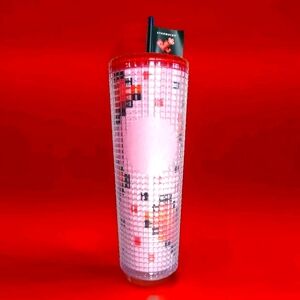 NWT, Starbucks 2025 Valentines Day Pink/Red Pixel Hearts Grid  24 oz Tumbler.